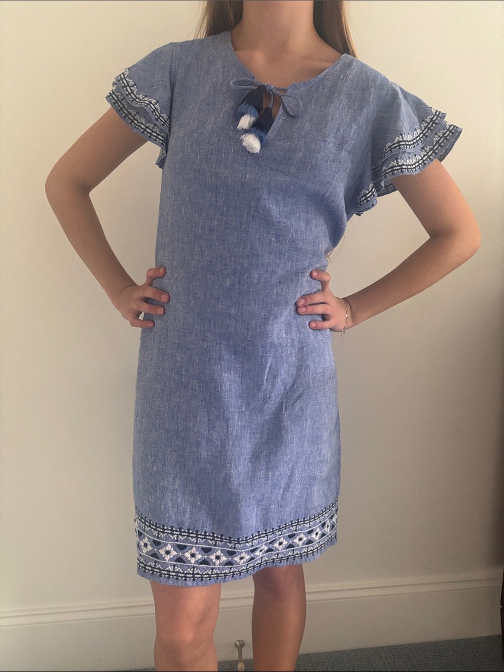 Vineyard Vines Chambray Blue Embroidered Shift Dress